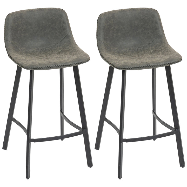 MCL Bar Stools Set of 2, PU Leather Dining Stools with Backrest, Footrest, for Kitchen, Counter, Breakfast Bar, Grey
