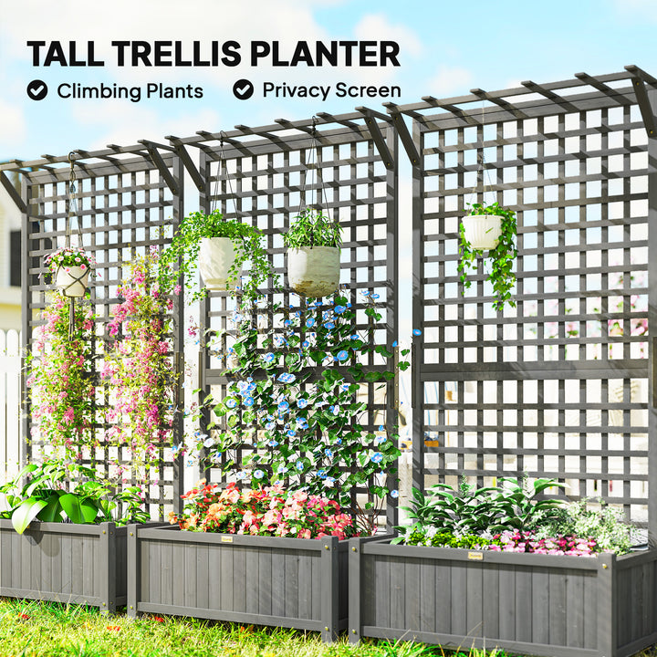Raised Bed with Drainage Holes, Wood Planter with Trellis for Climbing