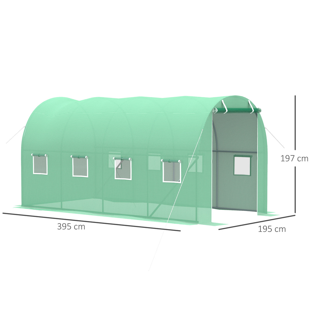 MCL Walk-in Polytunnel Greenhouse, Outdoor Garden Tunnel Greenhouse Tent with Zipped Roll-Up Door and 8 Mesh Windows, 4 x 2M