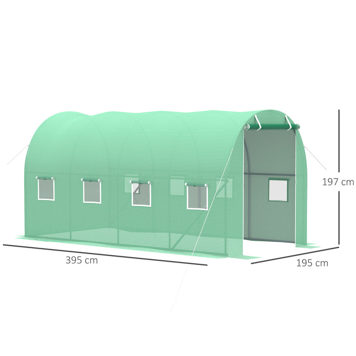 MCL Walk-in Polytunnel Greenhouse, Outdoor Garden Tunnel Greenhouse Tent with Zipped Roll-Up Door and 8 Mesh Windows, 4 x 2M