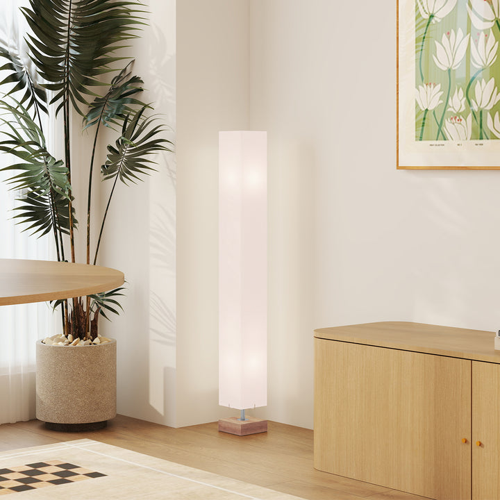 Floor Lamp, 120cm Standing Lamp with Linen Lampshade, Standard Light with Pine Wood Base for Living Room, Bedroom (Bulbs Not Included)