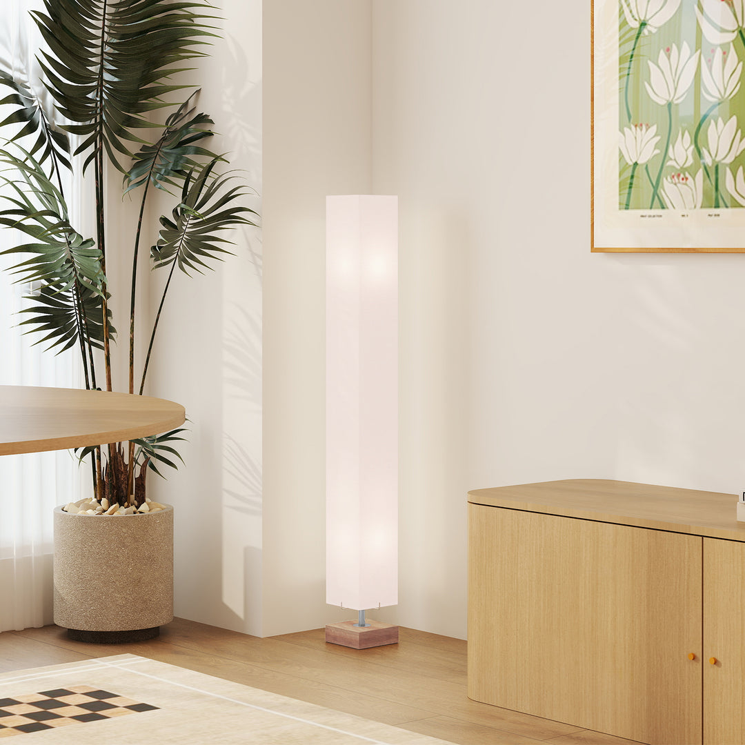 MCL Floor Lamp, 120cm Standing Lamp with Linen Lampshade, Standard Light with Pine Wood Base for Living Room, Bedroom (Bulbs Not Included)