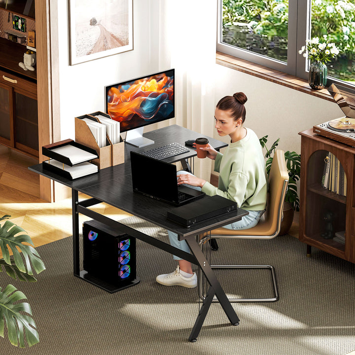 L Shaped Gaming Desk, 155 x 130cm Corner Computer Desk with CPU Stand for Home Office, Study Workstation, Black