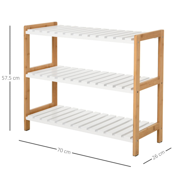 MCL 3-Tier Shoe Rack Wood Frame Slatted Shelves Spacious Open Hygienic Storage Home Hallway Furniture Family Guests 70L x 26W x 57.5H cm - Natural
