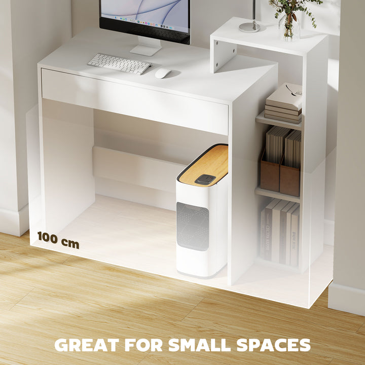 Desk with Storage, Computer Desk with 3 Open Shelves and Drawer, Works