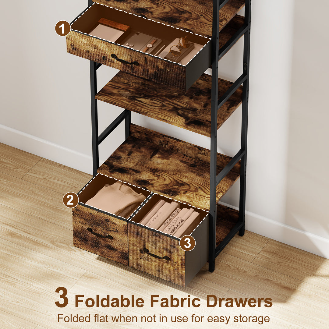 MCL Industrial Style Bookcase, with 4 Shelves and 3 Fabric Drawers - Brown/Black