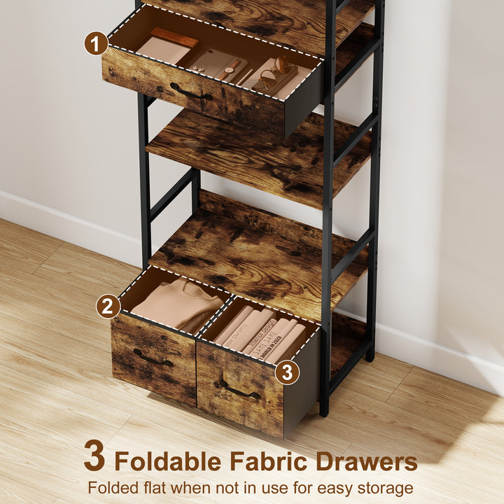 MCL Industrial Style Bookcase, with 4 Shelves and 3 Fabric Drawers - Brown/Black