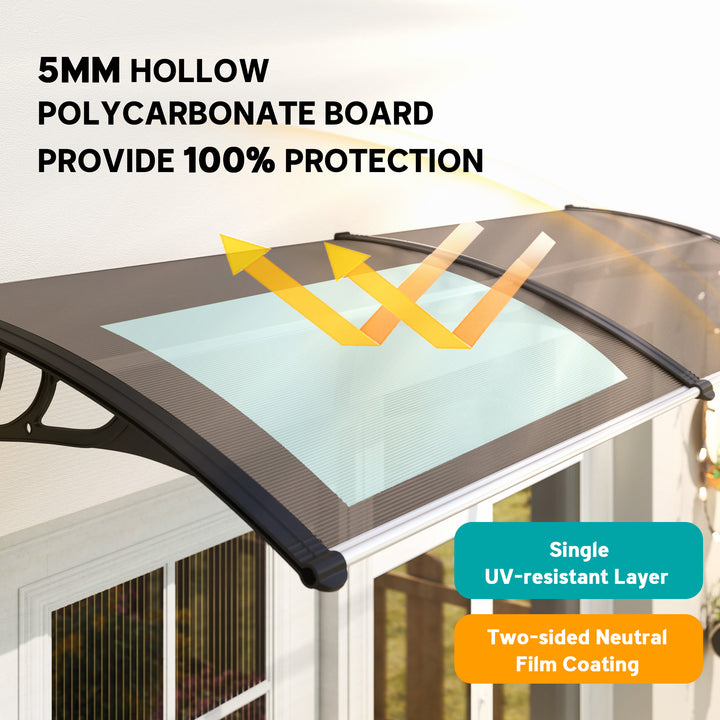 MCL Front Door Canopy, Waterproof Outdoor Awning, 75 x 195 cm Rain Shelter for Window, Porch and Front/Back Door, Brown