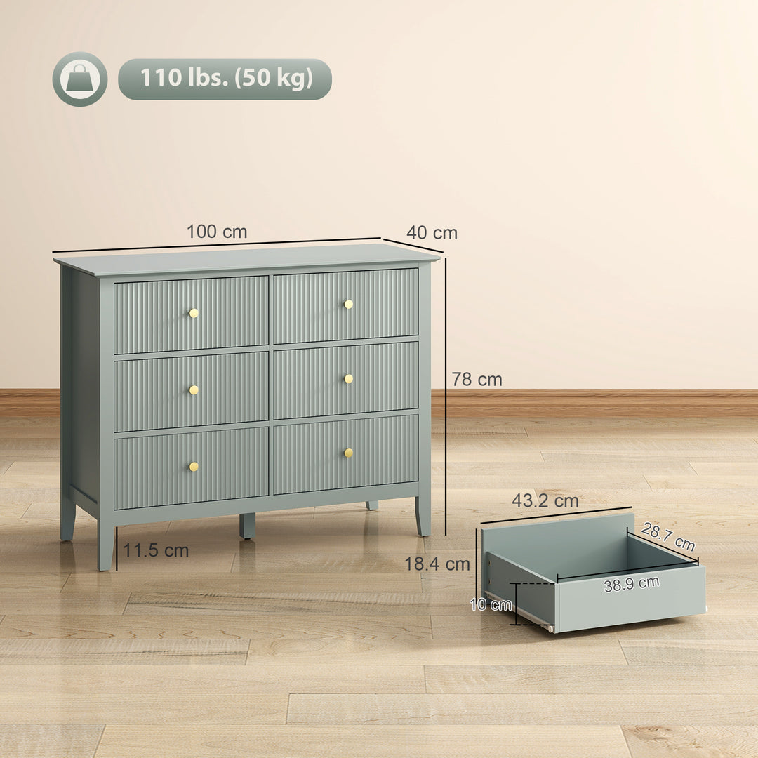 Fluted Dresser, 6 Drawer Chest of Drawers for Bedroom, Living Room, Hallway, Closet