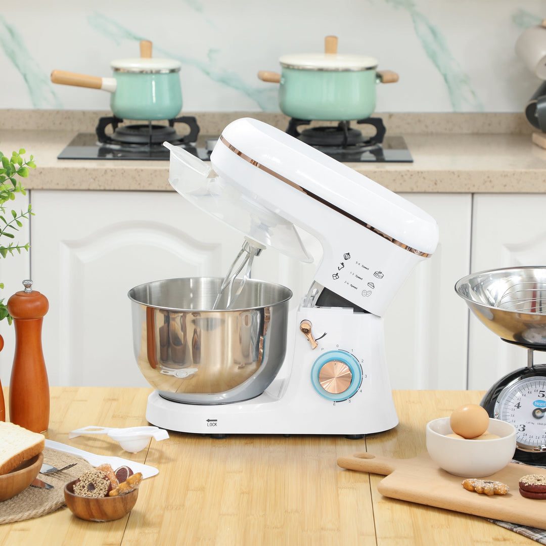 Stand Mixer, 5L Food Mixer for Baking, 6 Speeds and Pulse Setting, 1400W Cake Electric Kitchen Mixer with Dough Hook, Whisk, Stainless Steel Bowl, Splash Guard, Beater