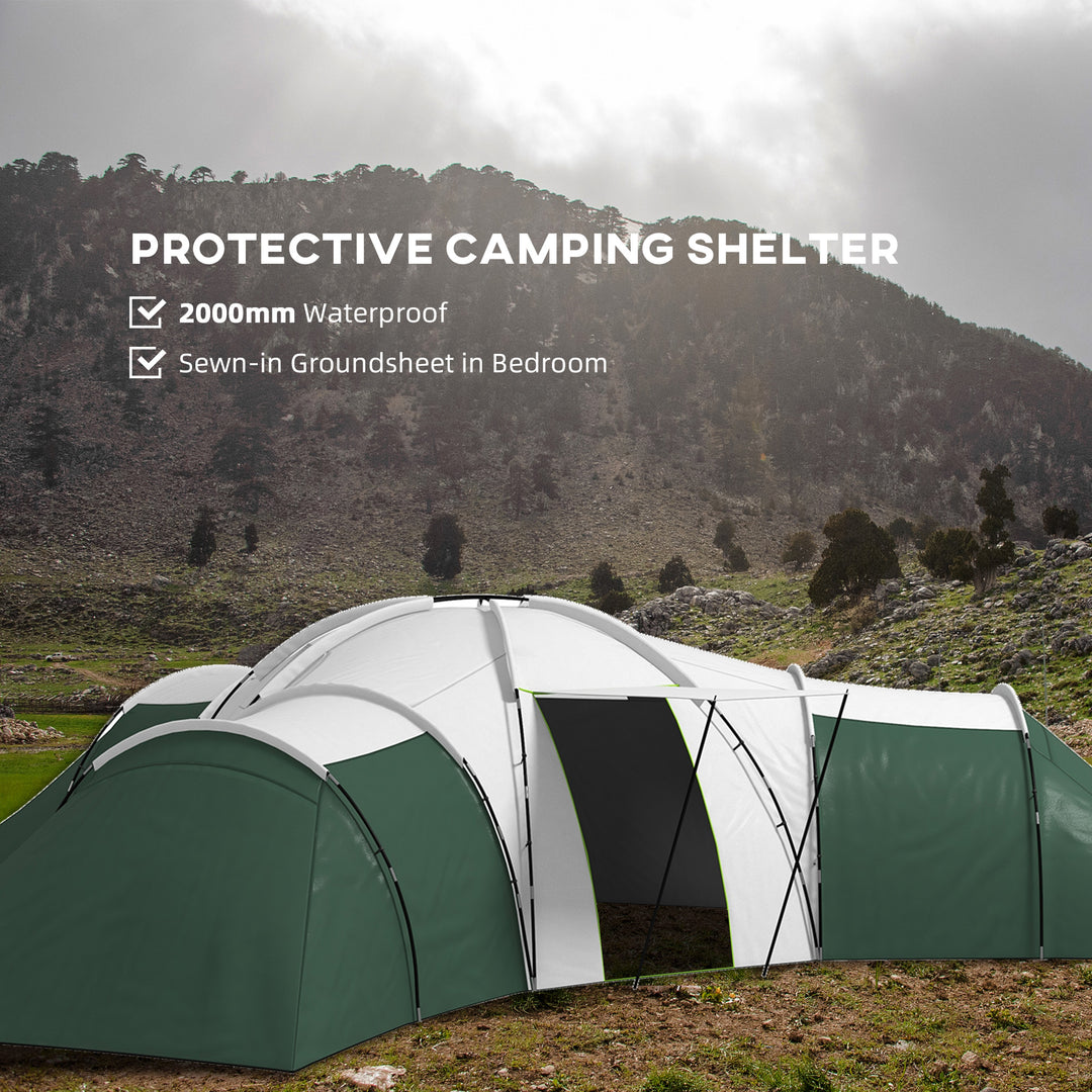 6-9 Man Tent with Bedrooms and Living Room, Accessories Included, Green