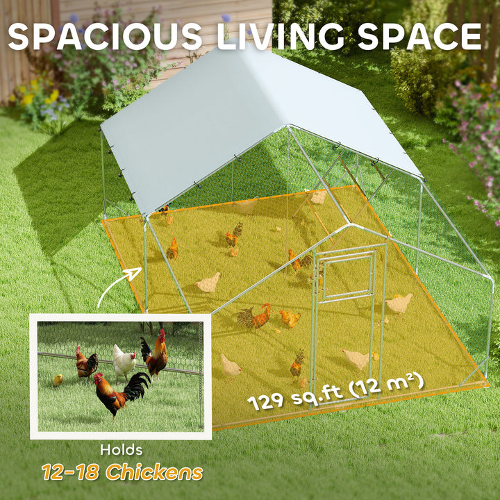 Walk in Chicken Run w/ Cover, Feeding Door, Hanging Feeder, Perch, for 12-18 Poultry
