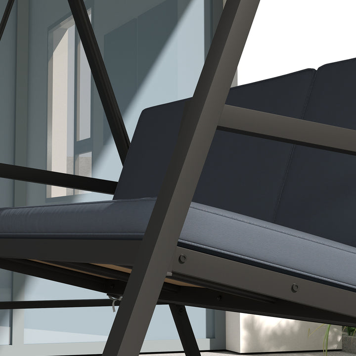 Three-Seat Garden Swing Chair, with Adjustable Canopy - Dark Grey