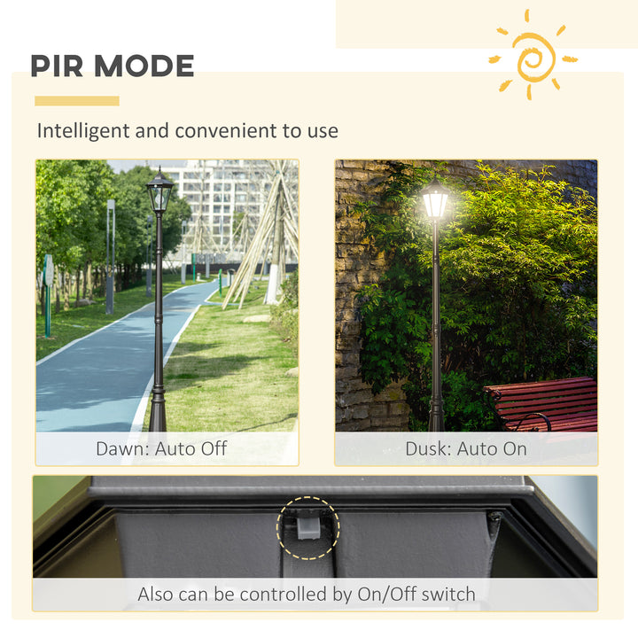 2.4 m Garden Lamp Post Light, LED Solar Powered Patio Path Lighting Lamp with Aluminium Frame, PIR Motion Sensor for Lawn, Pathway, Driveway, Black