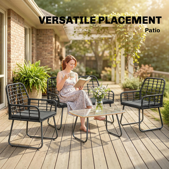 4 Piece Rattan Garden Furniture Set, Outdoor Patio Furniture with Love