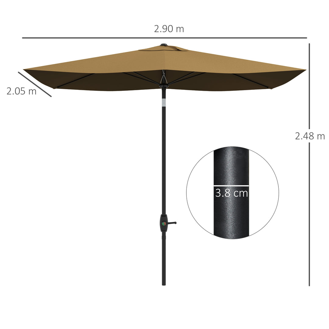 MCL 2 x 3(m) Garden Parasol Umbrella, Rectangular Outdoor Market Umbrella Sun Shade with Crank & Push Button Tilt, 6 Ribs, Aluminium Pole, Brown