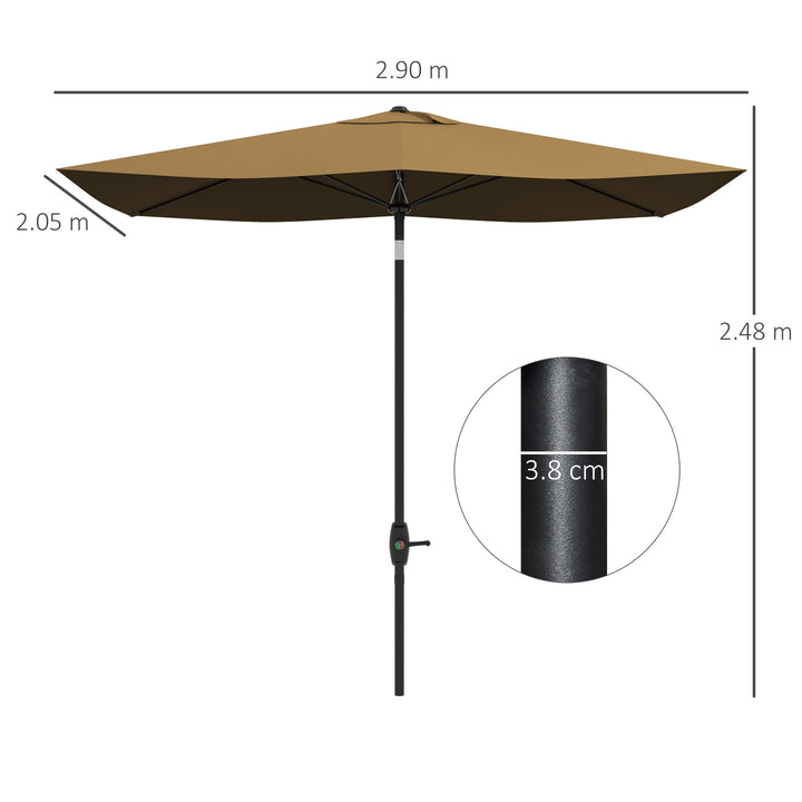 MCL 2 x 3(m) Garden Parasol Umbrella, Rectangular Outdoor Market Umbrella Sun Shade with Crank & Push Button Tilt, 6 Ribs, Aluminium Pole, Brown