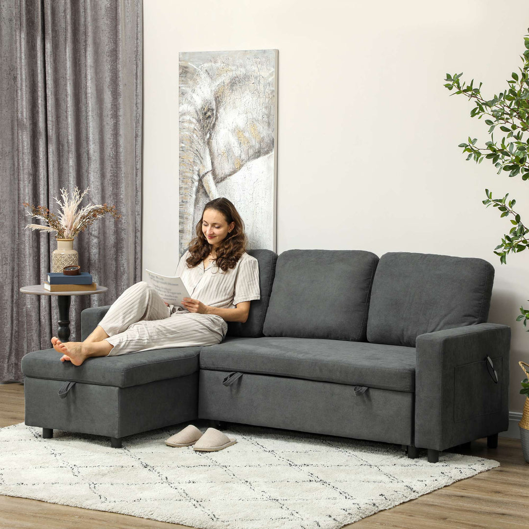 L Sofa Bed, with Storage - Charcoal Grey