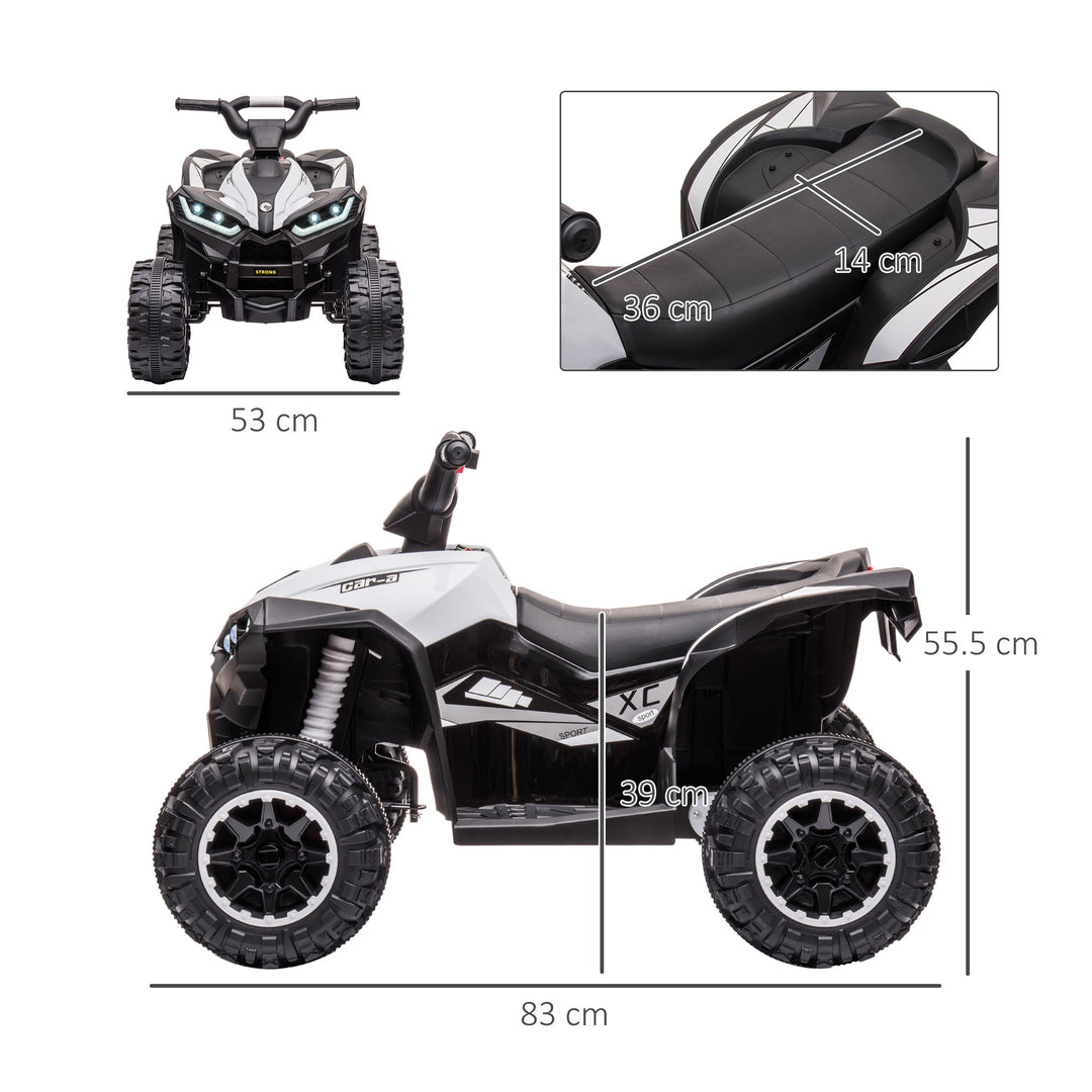 HOMCOM 12V Quad Bike with Forward Reverse Functions, Ride on Car ATV Toy with High/Low Speed, Slow Start, Suspension System, Horn, Music, White