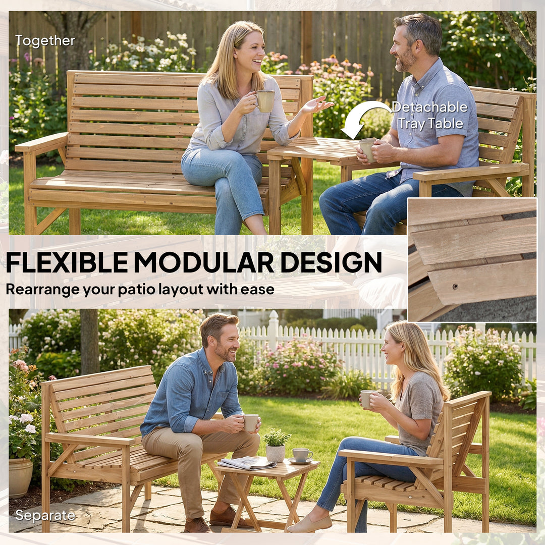 Wooden Garden Furniture Set , 1 Chair, 1 Bench and Detachable Table, N