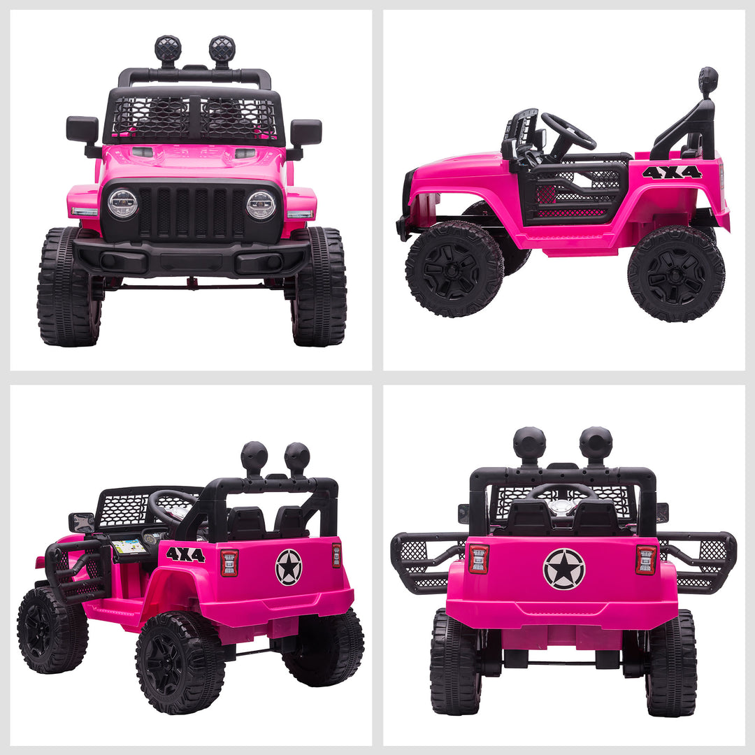 HOMCOM 12V Battery-powered 2 Motors Kids Electric Ride On Car Truck Off-road Toy with Parental Remote Control Horn Lights Suspension Wheels Pink