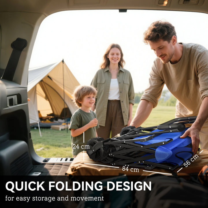 MCL Folding Trolley Cart Storage Wagon Beach Trailer 4 Wheels with Handle Overhead Canopy Cart Push Pull for Camping, Blue