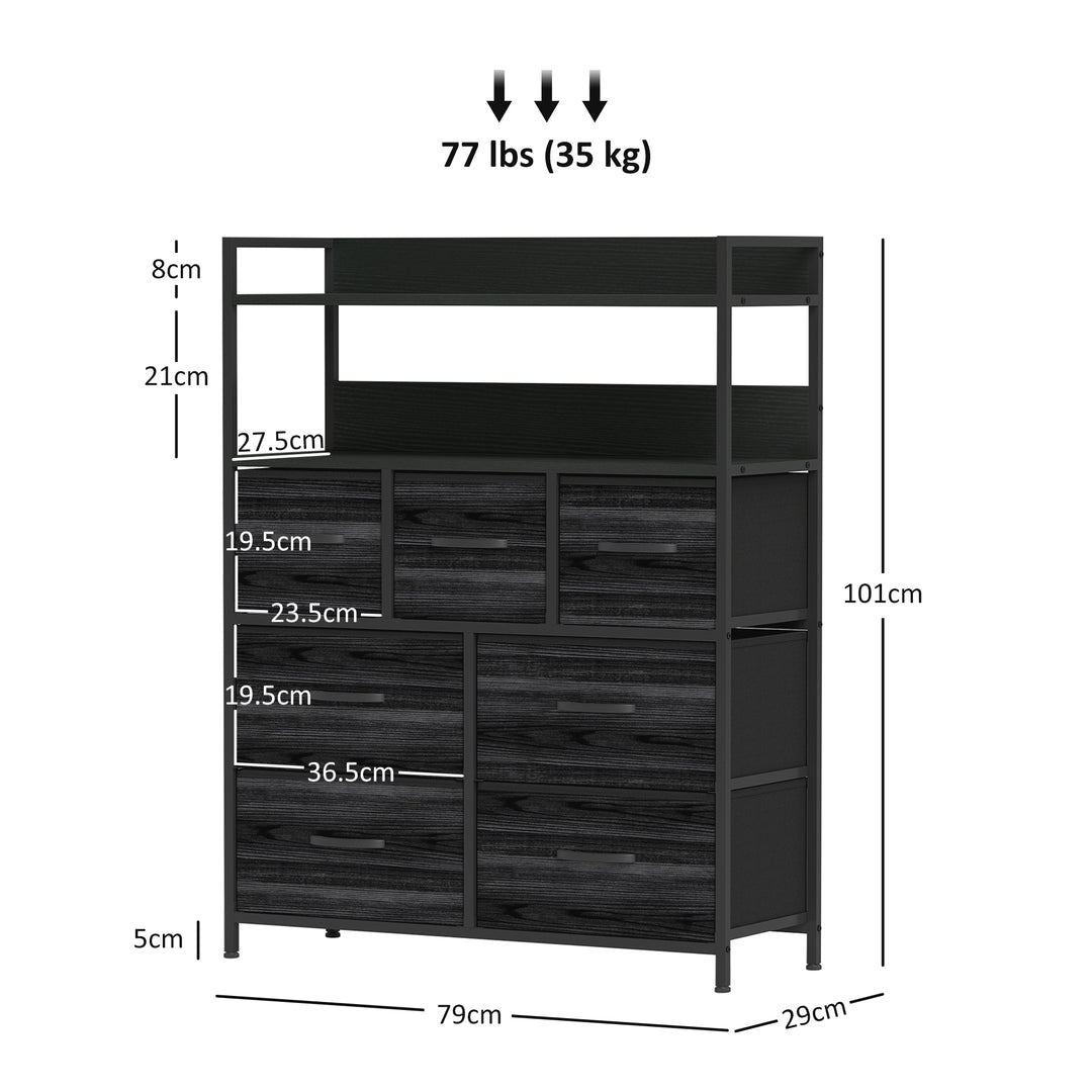 Rustic Chest of Seven Fabric Drawers - Black