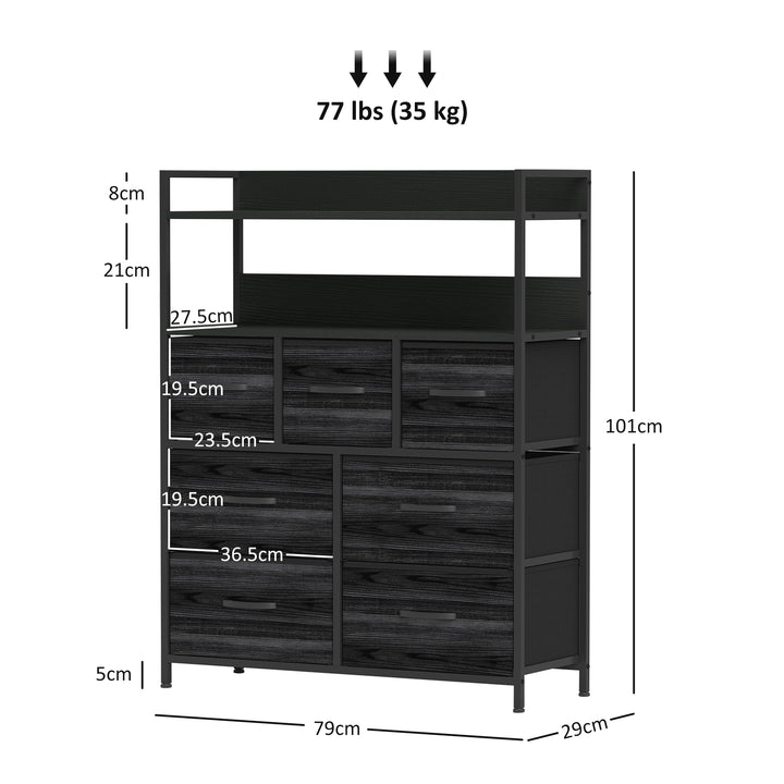 Rustic Chest of Seven Fabric Drawers - Black