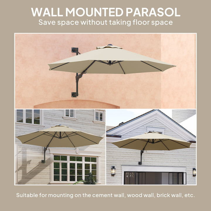 3(m) Wall-Mounted Parasol Shade, with Handle - Khaki