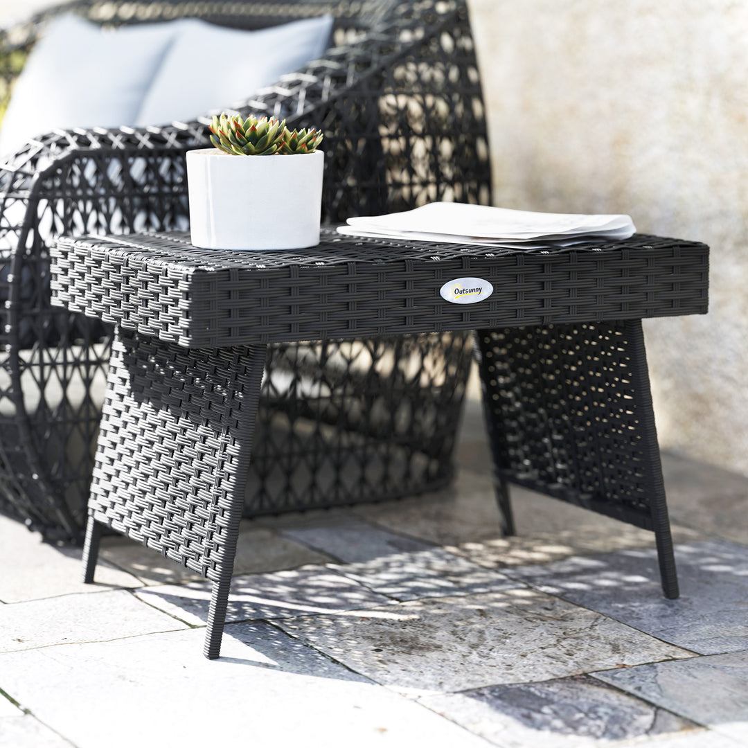 Foldable Outdoor Side Table, Rattan Garden Coffee Table with Steel Frame, Space Saving Bistro Garden Furniture for Patio, Balcony, 60 x 41 x 41 cm, Black