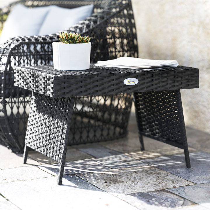 Foldable Outdoor Side Table, Rattan Garden Coffee Table with Steel Frame, Space Saving Bistro Garden Furniture for Patio, Balcony, 60 x 41 x 41 cm, Black