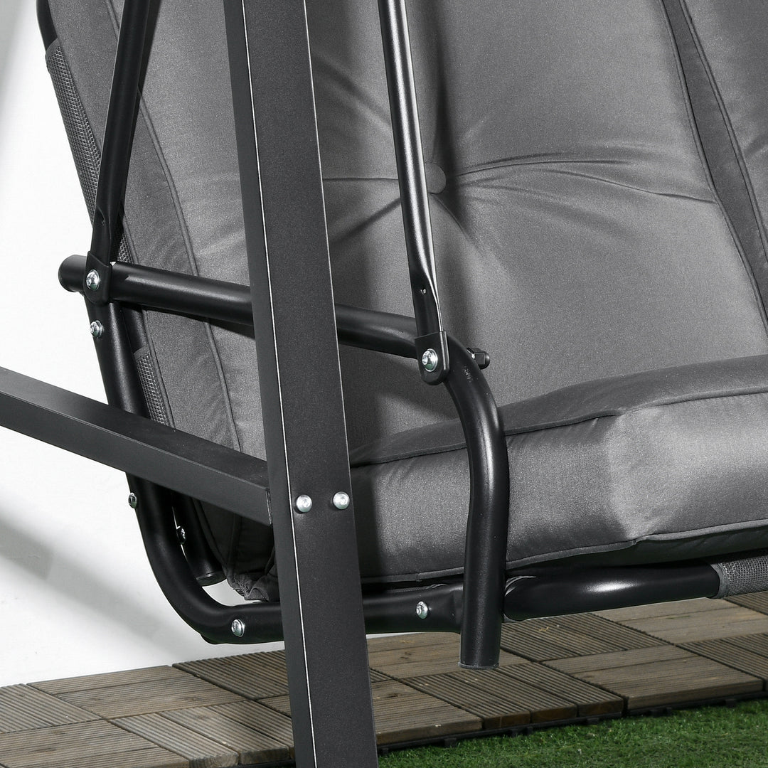 Two-Seater Garden Swing Bench, with Adjustable Canopy - Dark Grey