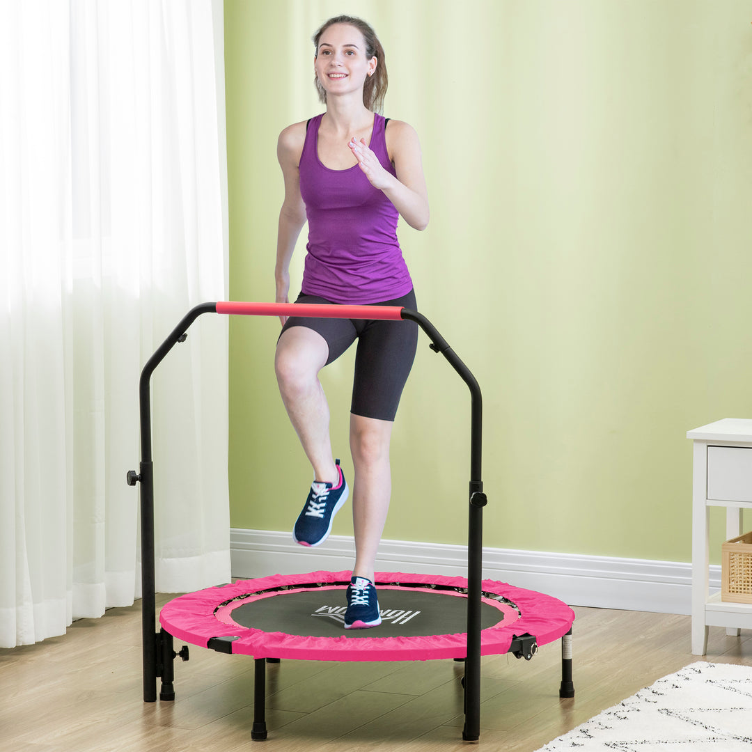 40" Foldable Mini Fitness Trampoline, with Adjustable Foam Handle, Pink