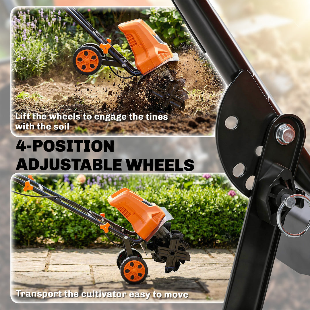 1500W Electric Garden Tiller w/Foldable Handle, 40cm Working Width, 20