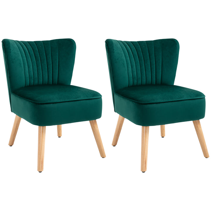 HOMCOM Velvet Accent Chair Occasional Tub Seat Padding Curved Back with Wood Frame Legs Home Furniture Set of 2 Green | Aosom UK