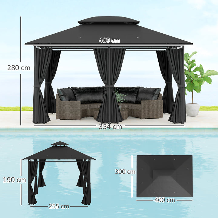 3 x 4m Steel Gazebo, with Curtains - Black