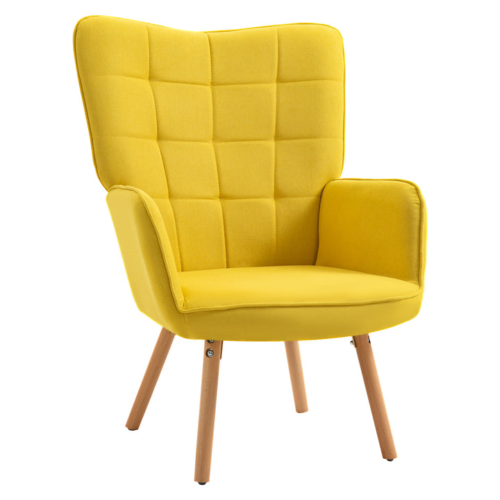 Modern Accent Chair HOMCOM Velvet-Touch Tufted Wingback Armchair Upholstered Leisure Lounge Sofa Club Chair with Wood Legs, Yellow | Aosom UK