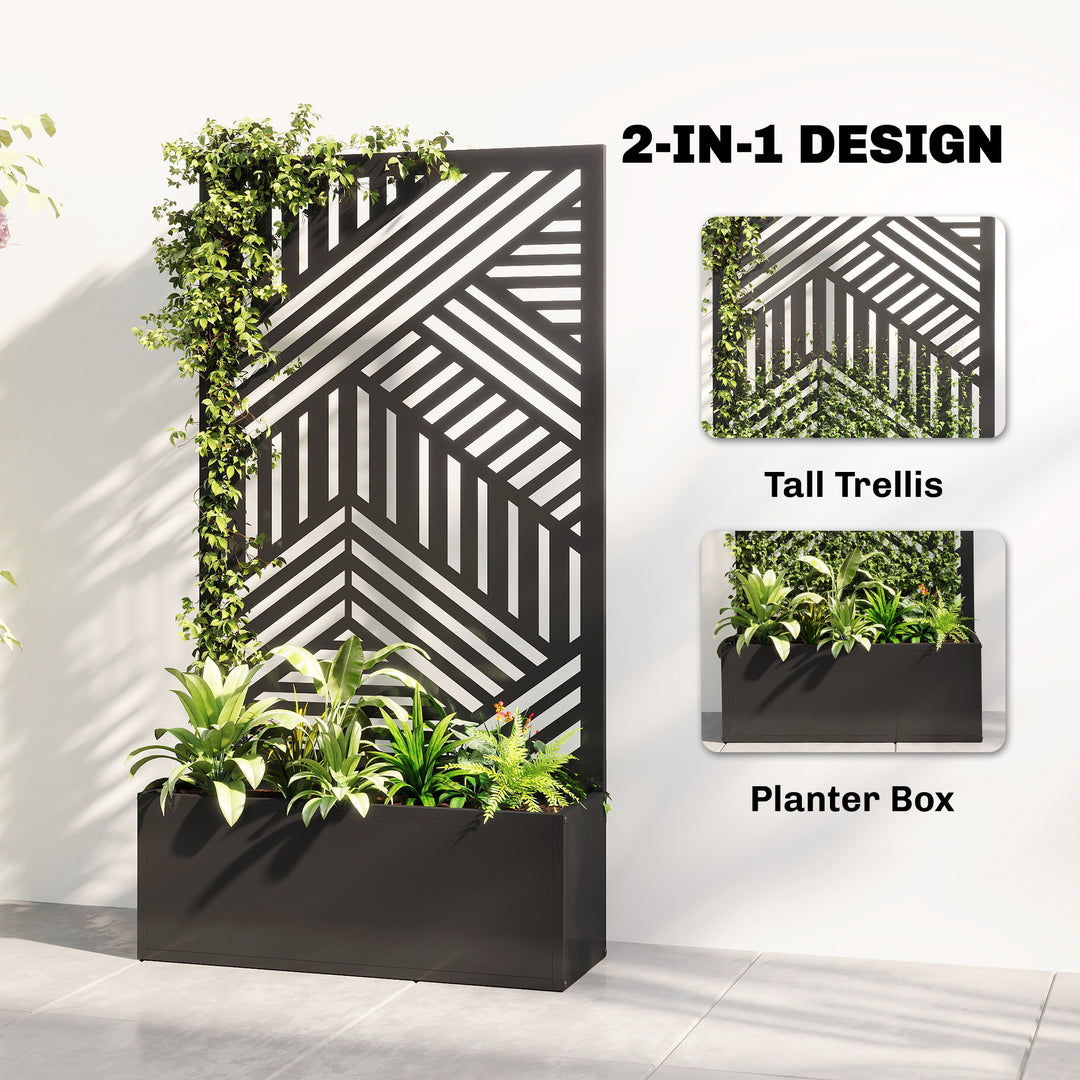 Metal Garden Bed for Garden with Trellis, Raised Garden Bed with Priva