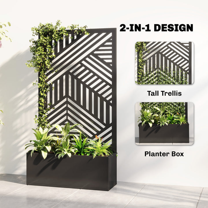 Metal Garden Bed for Garden with Trellis, Raised Garden Bed with Priva