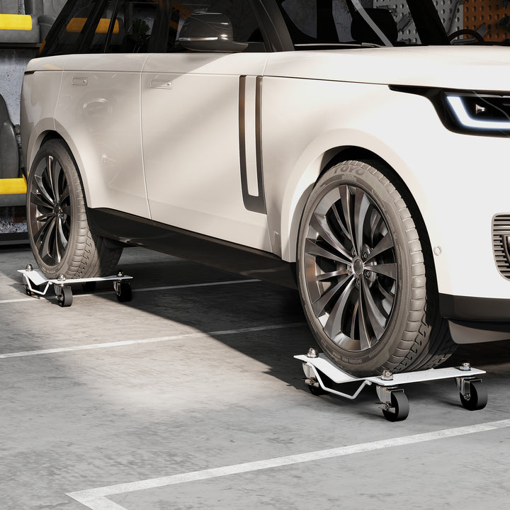 MCL Two-Piece Car Wheel Dolly with Swivel Casters, Non-Slip Metal Plates, 680kg Capacity, Grey