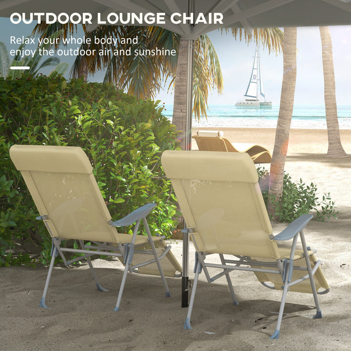 Set of Two Sun Loungers, with Five-Position Adjustable Backs - Beige