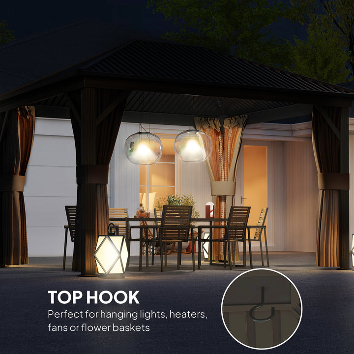 3.6 x 3 m Aluminium Hardtop Gazebo, with Accessories - Brown