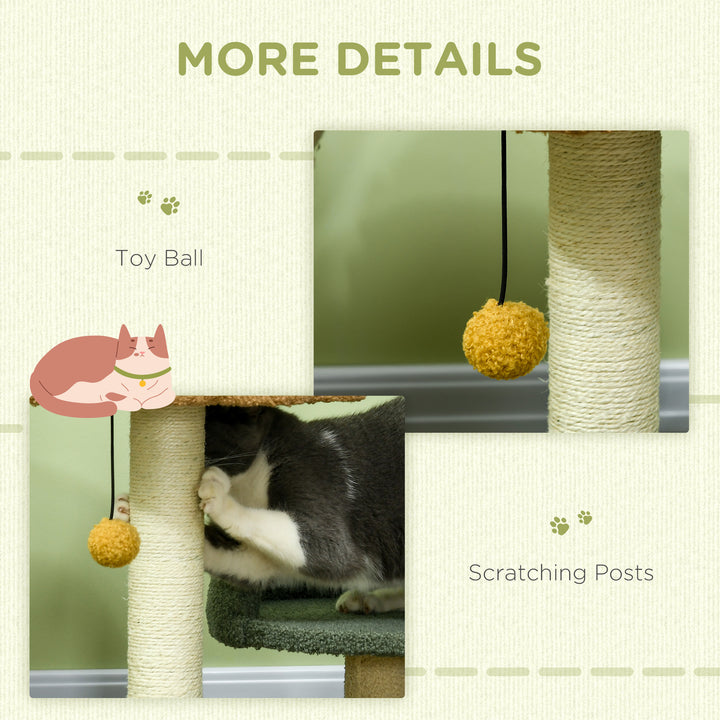 PawHut Compact Cat Tree: Scratching Posts, Dual Beds & Play Ball for Kittens, Space-Saving Design, 43 x 39 x 52cm, Grey | Aosom UK