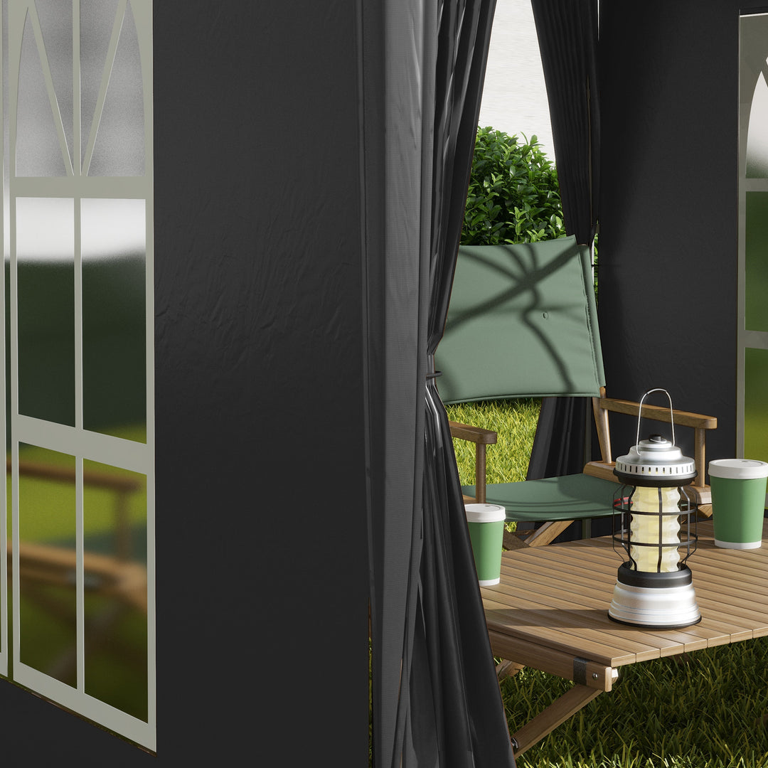 2 x 2 m Garden Pop Up Gazebo, Wedding Party Tent Marquee, Water Resistant Awning Canopy with Sidewalls, Windows, Carry Bag, Black