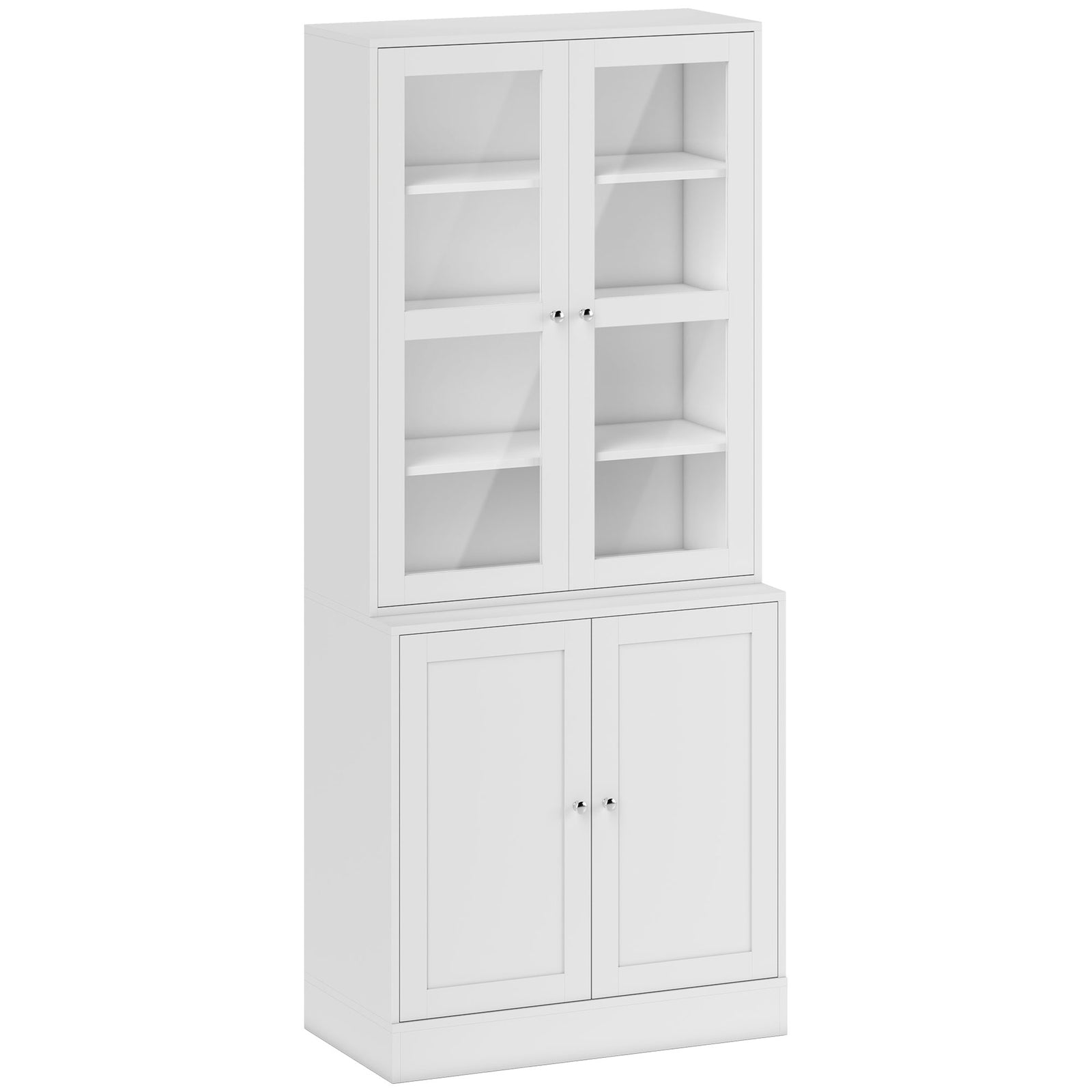 Modern Bookcase with Glass Doors, Display Storage Cabinet with Adjustable Shelves for Living Room, Study, Home Office, Kitchen Cupboard with Small Open Counter, White