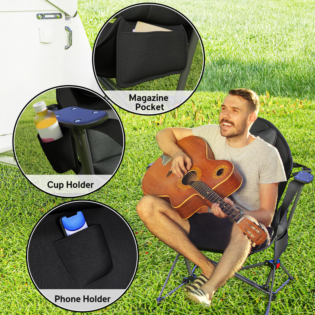 Hammock Camping Chair Set of 2, Adjustable Back Portable Swinging Camping Chair with Cup Holder, Headrest, Padded Seat and Carry Bag for Travel Fishing Hiking, Black