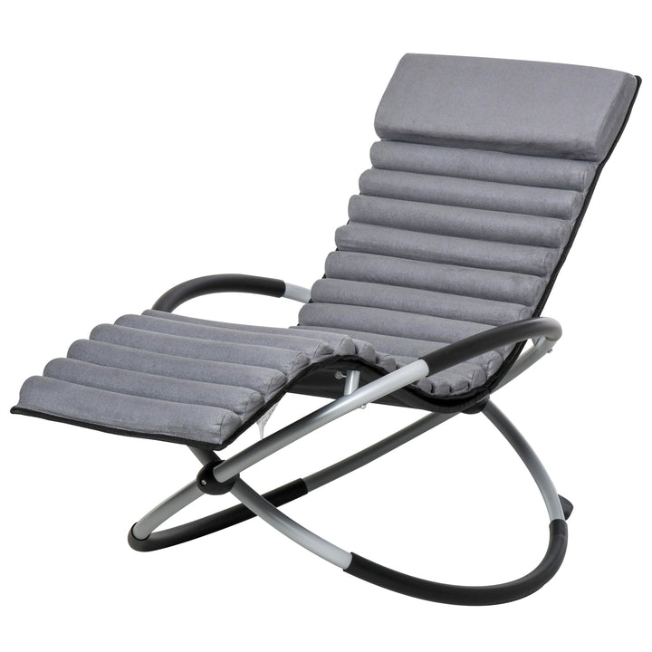 Outsunny Folding Orbital Rocking Lounger, Anti-Drop with Removable Mat, 2-in-1 Design, 145x74x86cm, Black/Grey | Aosom UK