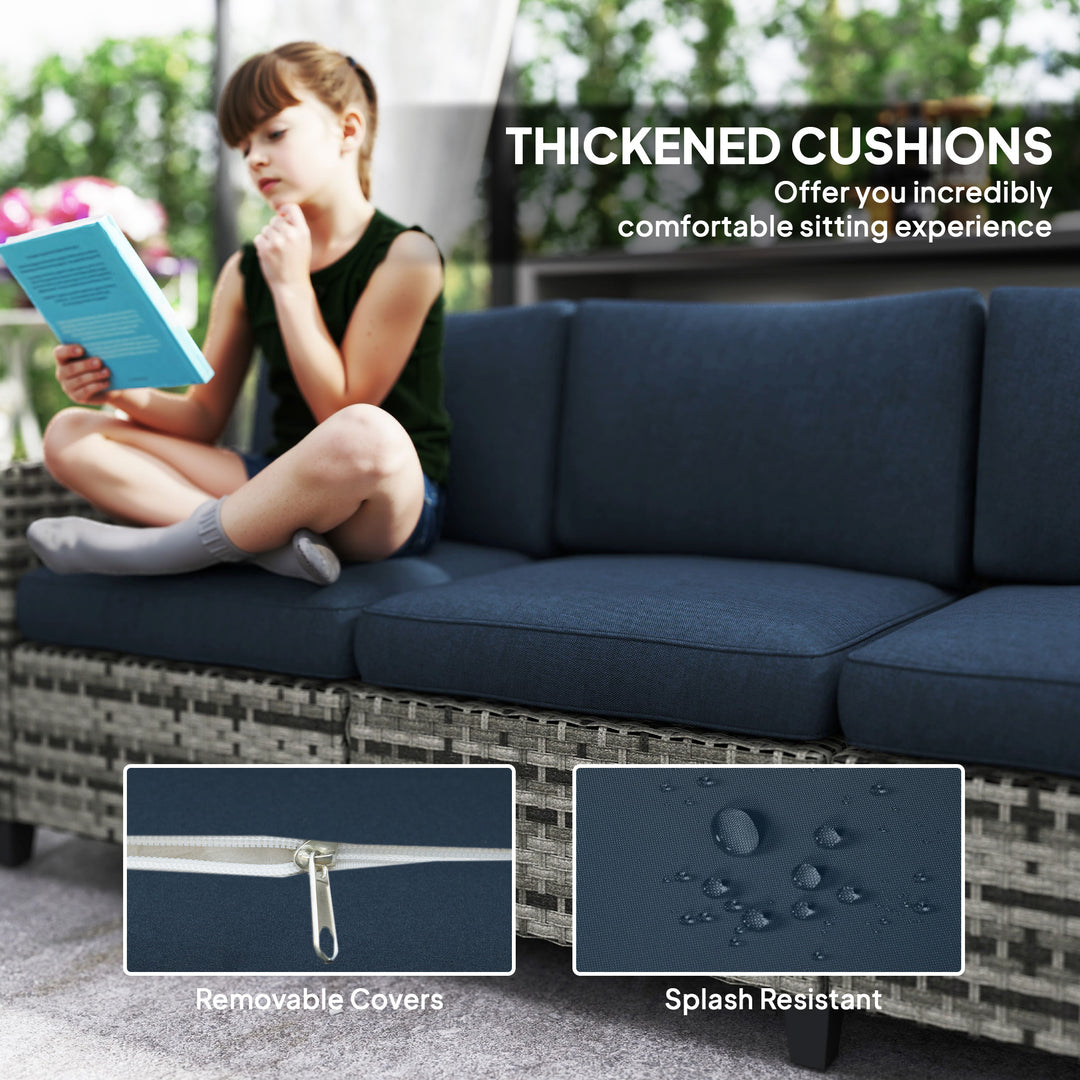 Six-Piece Modular Rattan Sofa Set - Navy Blue