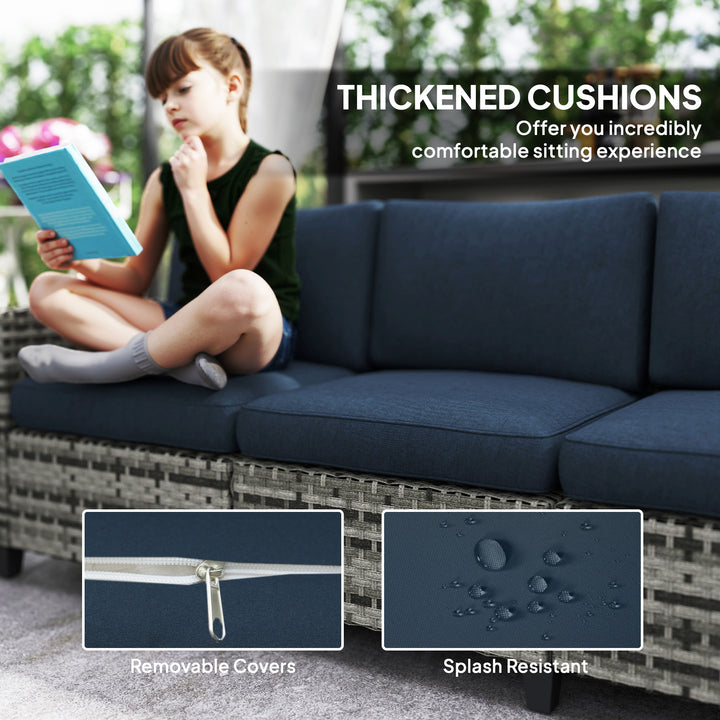 Six-Piece Modular Rattan Sofa Set - Navy Blue
