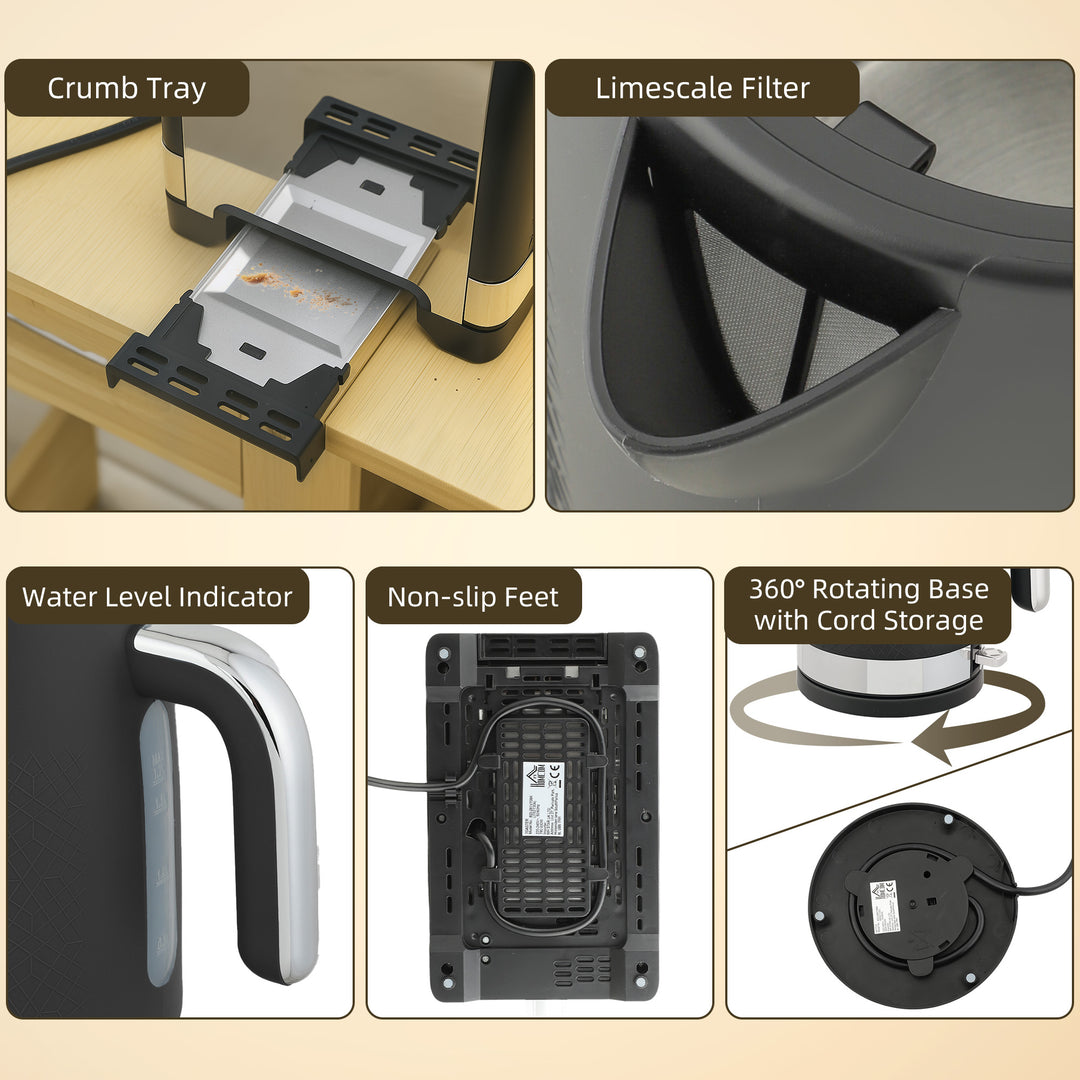 MCL Sleek Textured Kettle and Toaster Set - Black